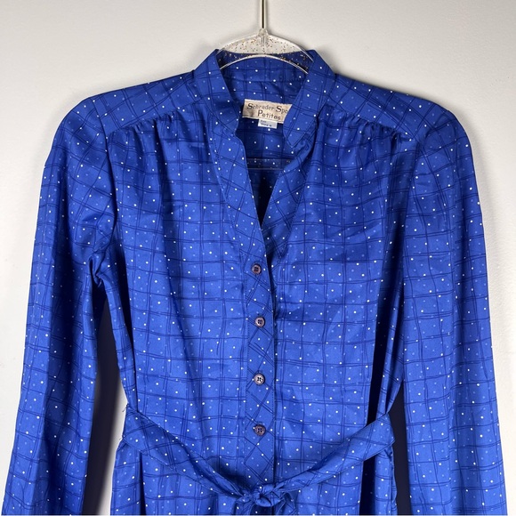 New VTG Schrader Sport Lightweight Belted Blue Polka Dot Button Midi Dress 6P - Picture 2 of 14